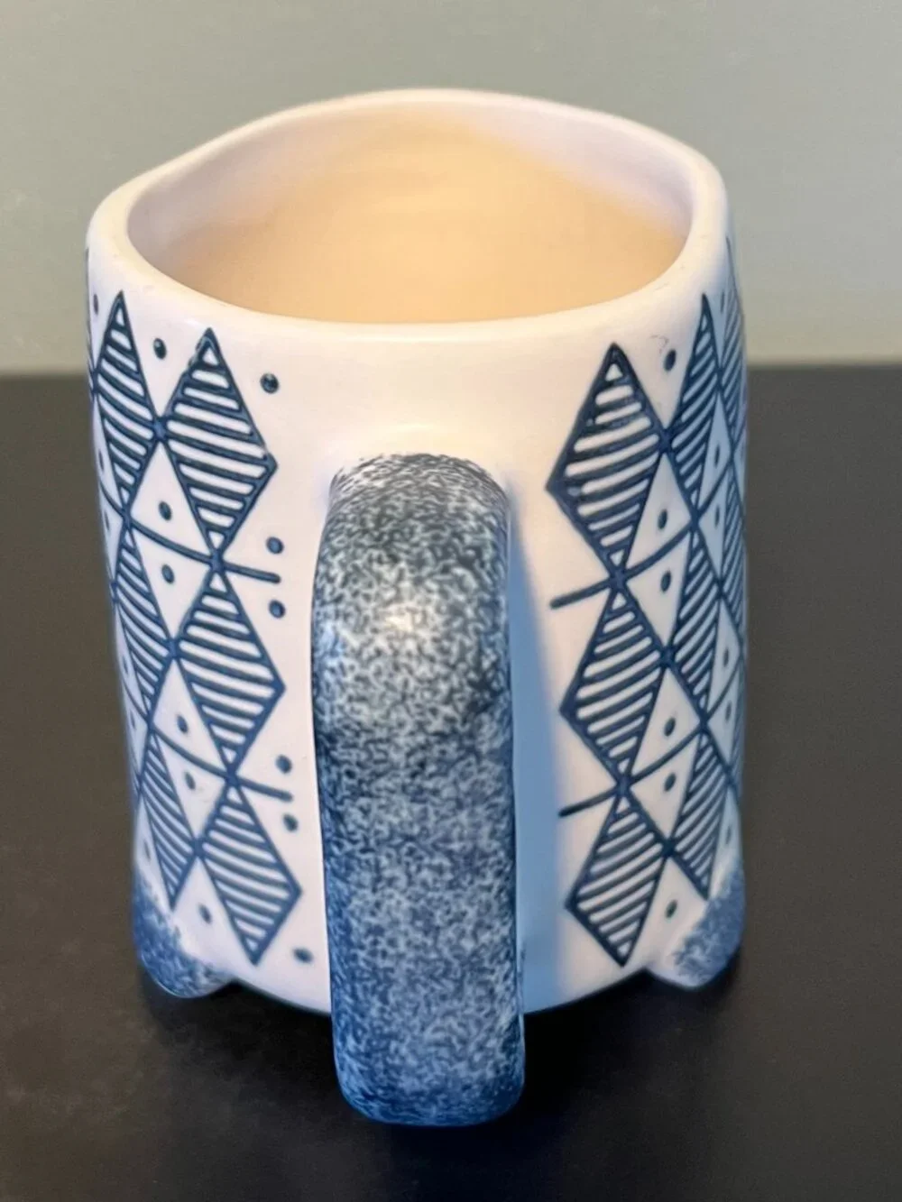 PAPER SOURCE Handcrafted Look Blue-on-White Geometric Tile Pattern Stoneware Mug